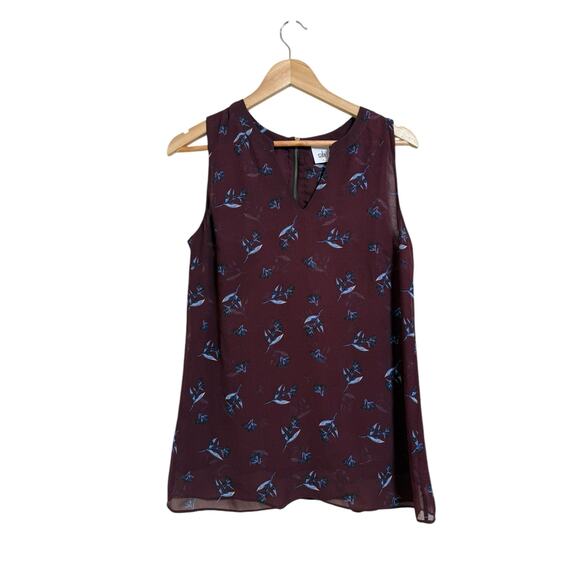CAbi Women's Eggplant Purple Icy Floral Bouquet Sleeveless Blouse Small - Picture 1 of 7